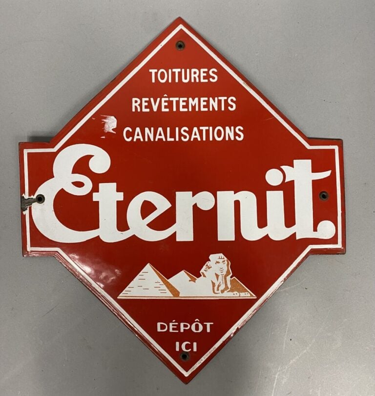 ETERNIT - Plaque émaillée en forme de losange dans les tons rouge et blanche -…