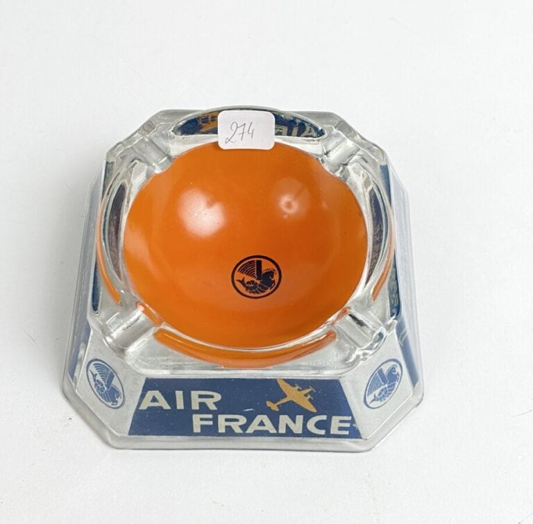 Exceptionnel cendrier publicitaire Air France en verre à 4 pans de 1933 en coul…