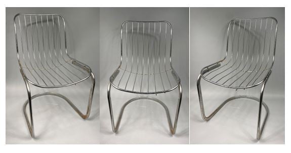 Gastone RINALDI, dans le goût - Suite de trois chaises en métal chromé à assise…