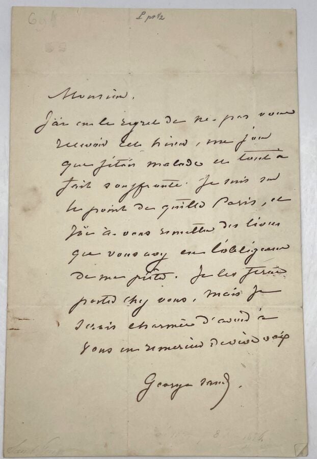 George SAND - 2 L.A.S. ; 1 page in-8 avec adresse, et 2 pages in-8 à l'encre bl…