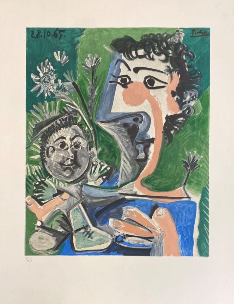 Henri DESCHAMPS (XXe) - Femme et enfant d'après Pablo PICASSO - Lithographie en…