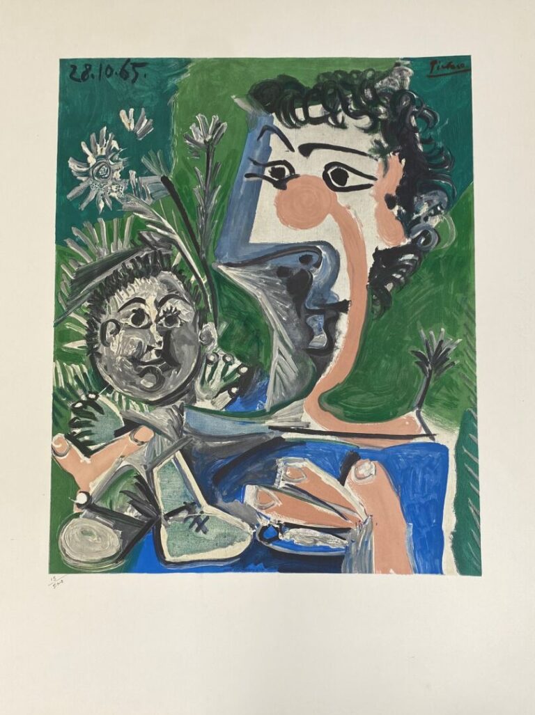 Henri DESCHAMPS (XXe) - Femme et enfant d'après Pablo PICASSO - Lithographie en…