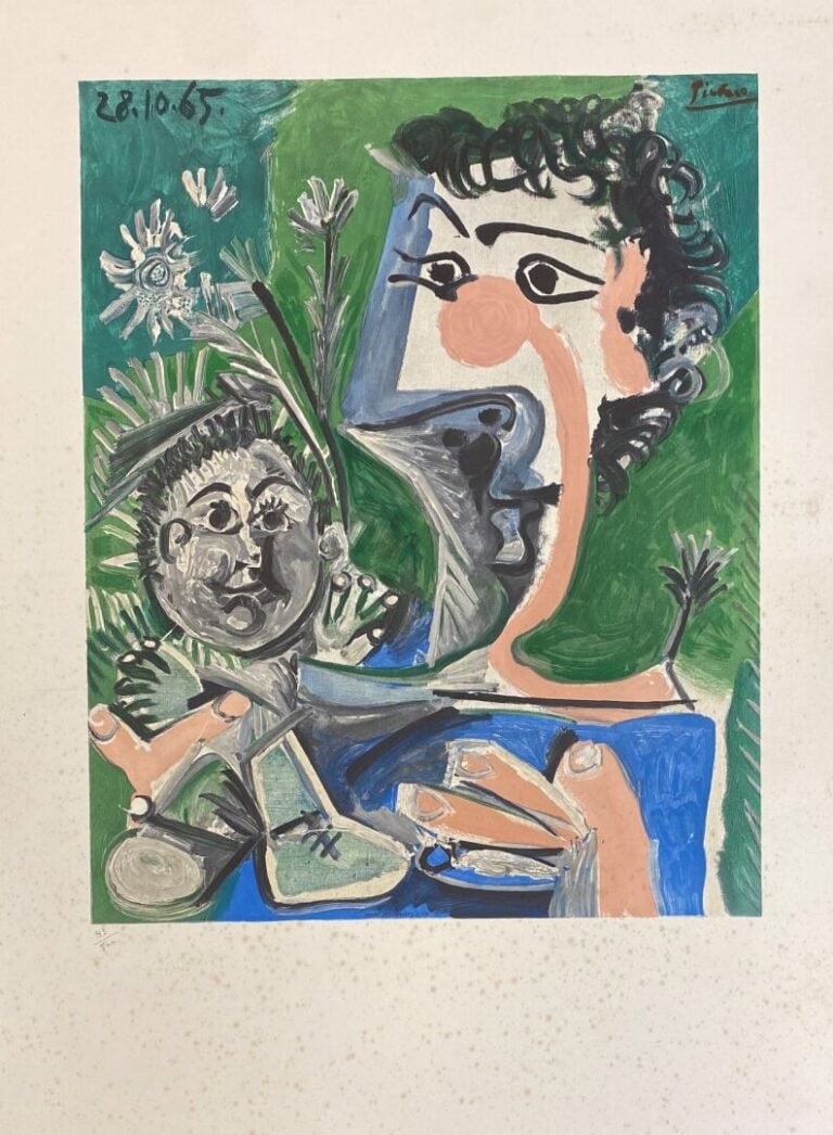 Henri DESCHAMPS (XXe) - Femme et enfant d'après Pablo PICASSO - Lithographie en…
