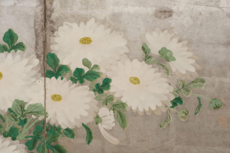 JAPON - début XIXème siècle - Paravent à 6 feuilles à décor sur papier à fond a…