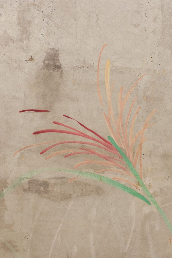 JAPON - début XIXème siècle - Paravent à 6 feuilles à décor sur papier à fond a…