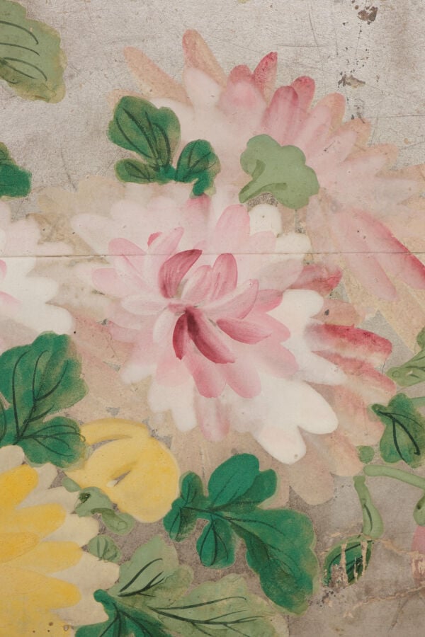 JAPON - début XIXème siècle - Paravent à 6 feuilles à décor sur papier à fond a…