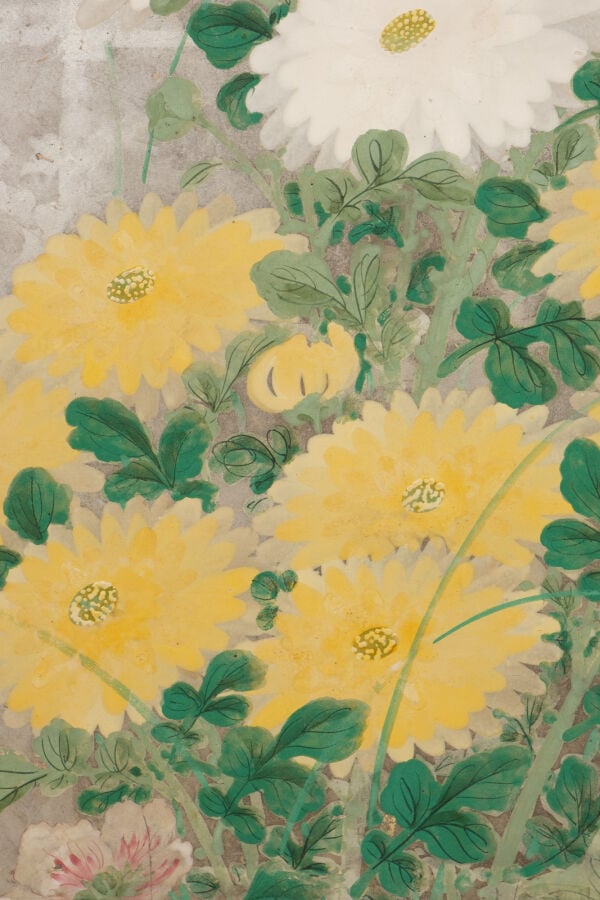 JAPON - début XIXème siècle - Paravent à 6 feuilles à décor sur papier à fond a…