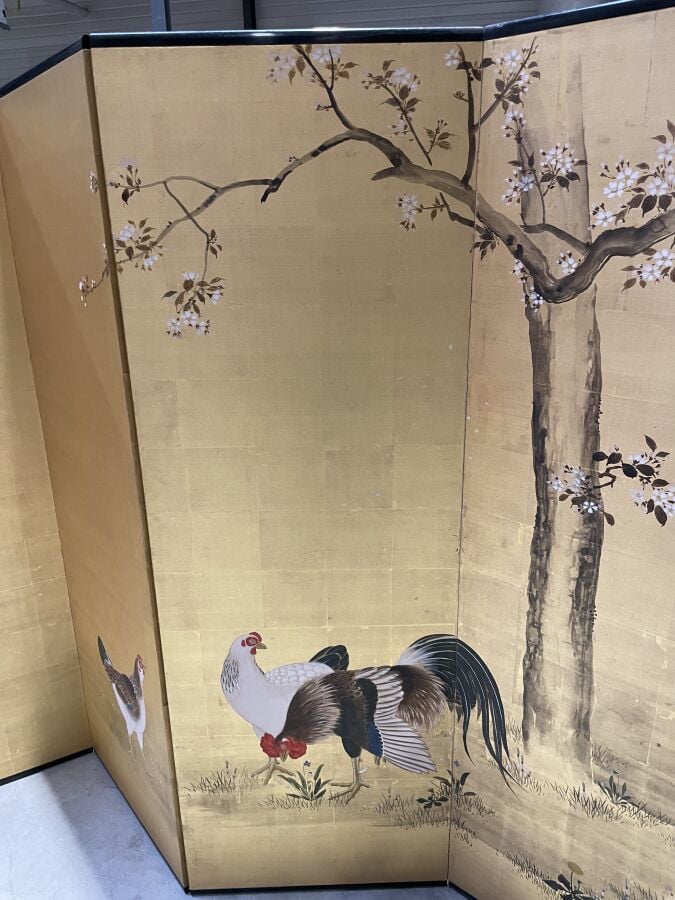 JAPON- Fin XIXème, début XXème - Paravent Byobu à 6 feuilles , à décor sur papi…