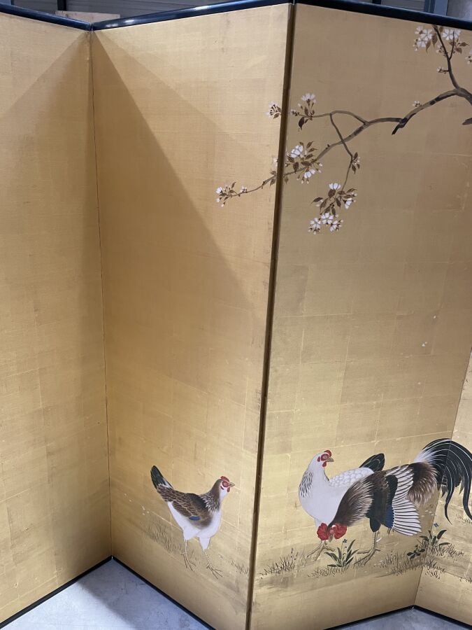 JAPON- Fin XIXème, début XXème - Paravent Byobu à 6 feuilles , à décor sur papi…