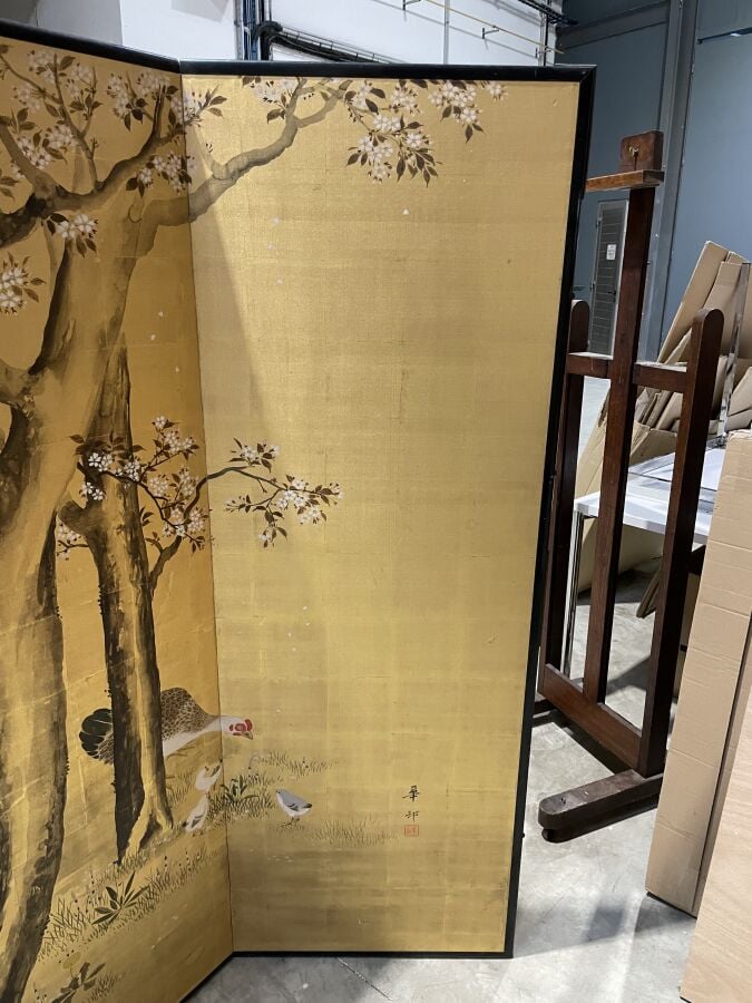 JAPON- Fin XIXème, début XXème - Paravent Byobu à 6 feuilles , à décor sur papi…