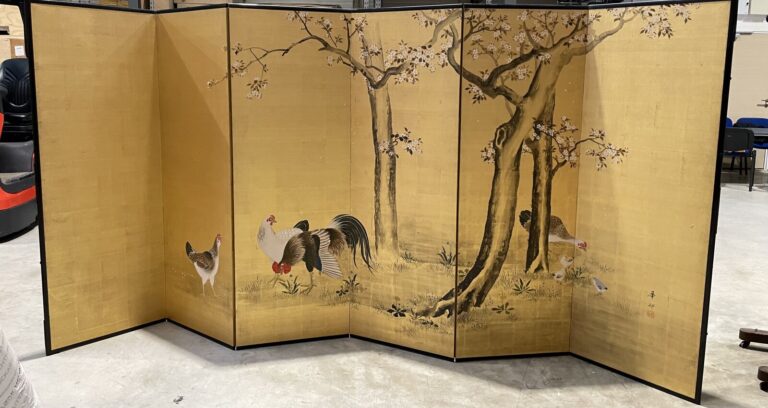 JAPON- Fin XIXème, début XXème - Paravent Byobu à 6 feuilles , à décor sur papi…