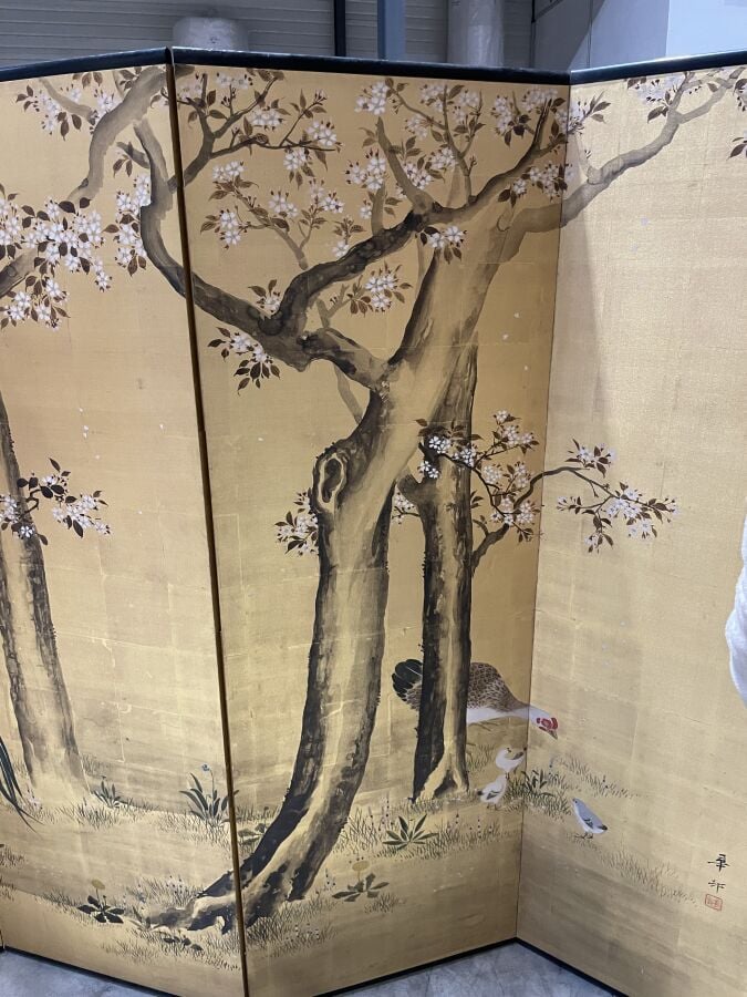 JAPON- Fin XIXème, début XXème - Paravent Byobu à 6 feuilles , à décor sur papi…