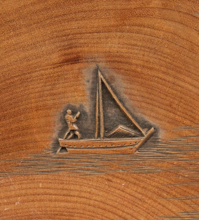JAPON - XIXème siècle - Ensemble de cinq grandes assiettes rondes en bois, chac…