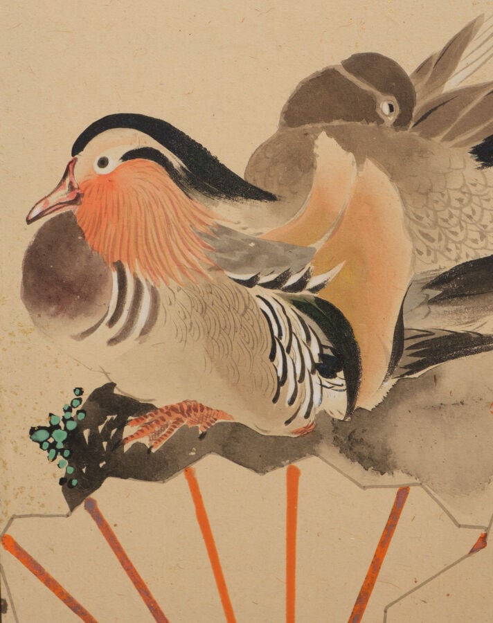 JAPON - XXème - Paravent Byobu à 6 feuilles à décor sur papier de divers éventa…