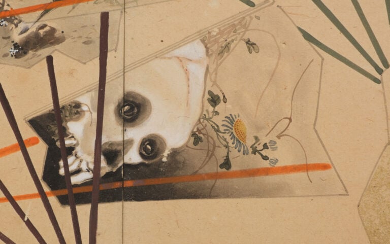 JAPON - XXème - Paravent Byobu à 6 feuilles à décor sur papier de divers éventa…