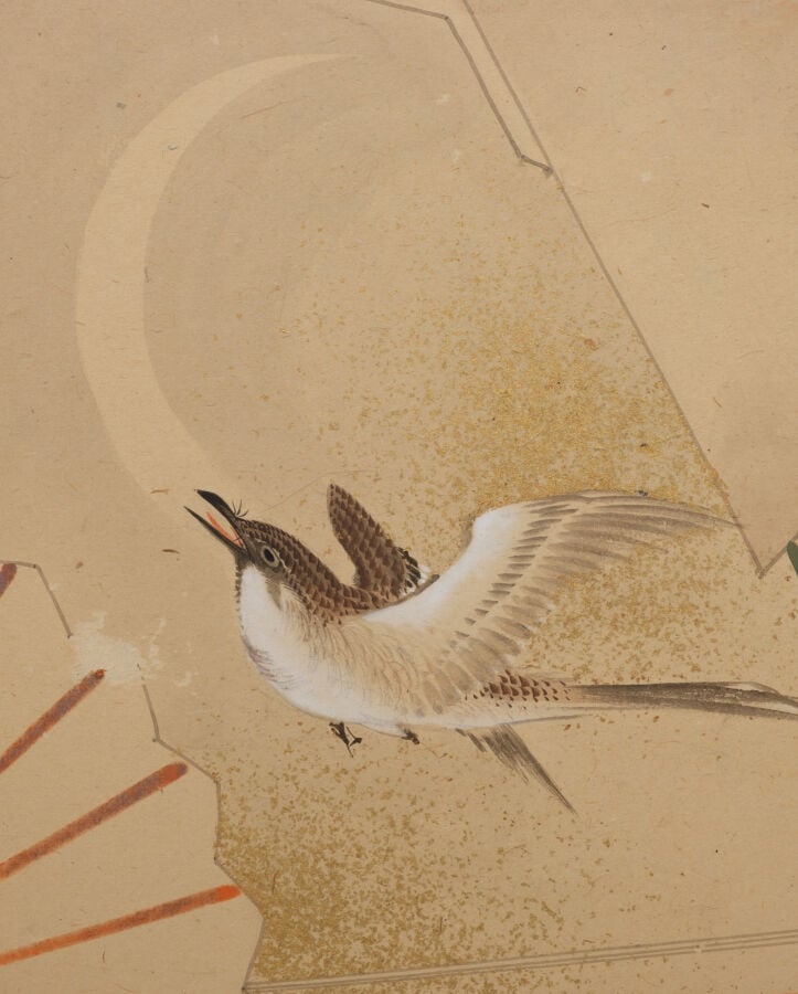 JAPON - XXème - Paravent Byobu à 6 feuilles à décor sur papier de divers éventa…