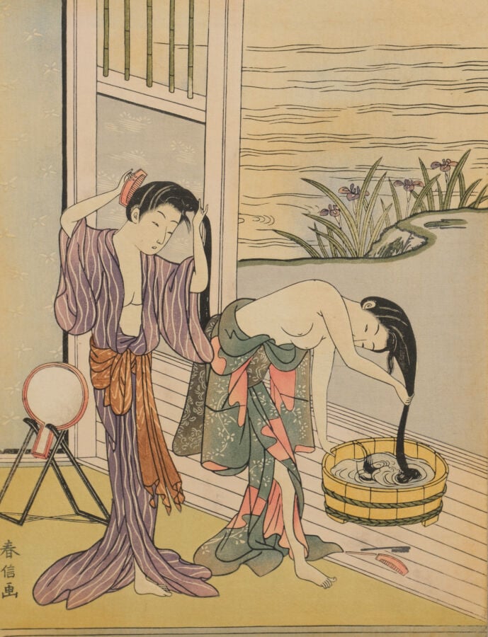 JAPON - XXème siècle. - Paravent à six panneaux, garni de neuf gravures sur boi…
