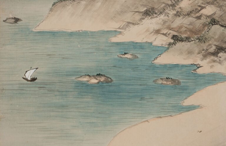 JAPON- XXème siècle - Paravent Byobu à 6 feuilles à décor sur papier d'un litto…