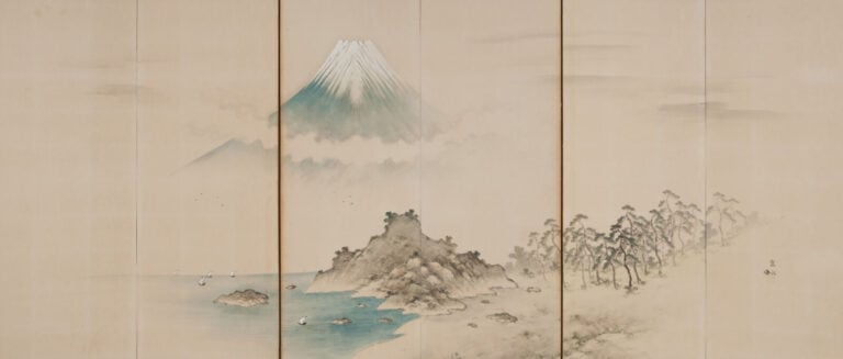JAPON- XXème siècle - Paravent Byobu à 6 feuilles à décor sur papier d'un litto…