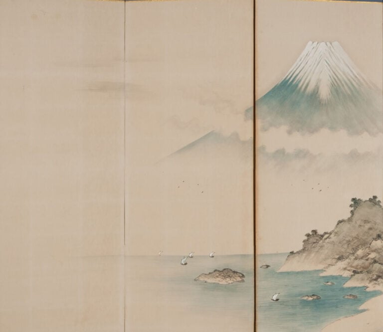 JAPON- XXème siècle - Paravent Byobu à 6 feuilles à décor sur papier d'un litto…