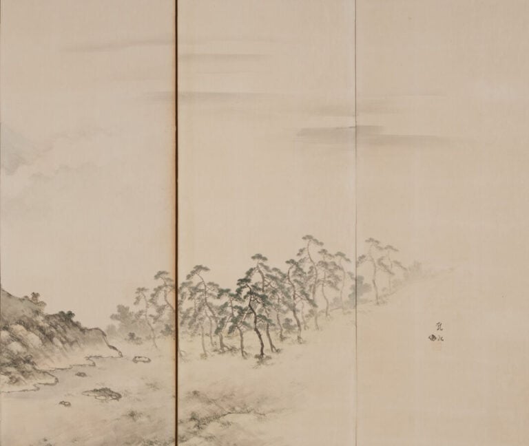 JAPON- XXème siècle - Paravent Byobu à 6 feuilles à décor sur papier d'un litto…