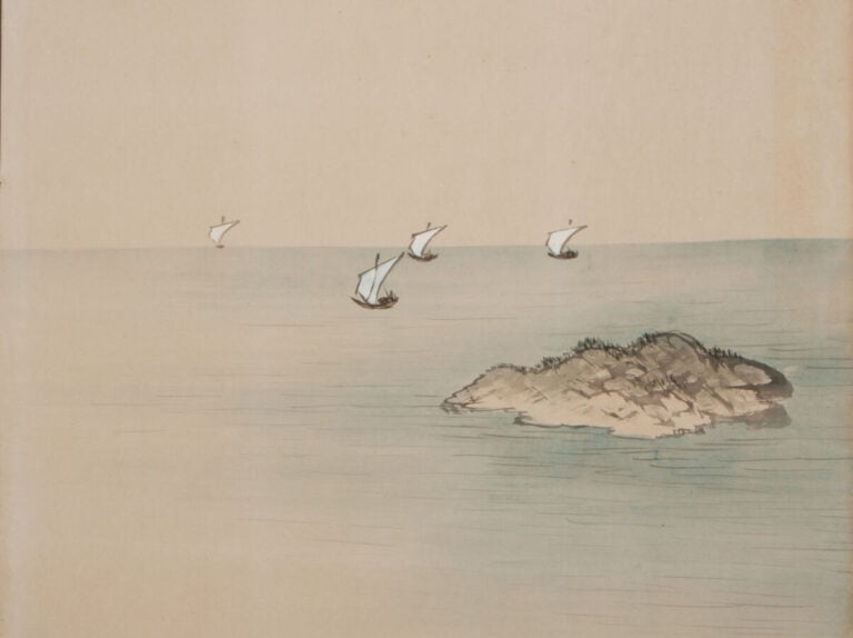 JAPON- XXème siècle - Paravent Byobu à 6 feuilles à décor sur papier d'un litto…