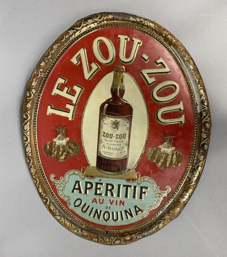 Le Zou-zou - Apéritif au vin de Quinquina - Plaque émaillée de forme ovale à dé…