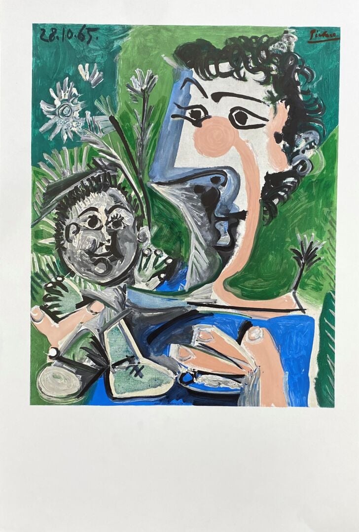 Lot d'environ 10 reproductions comprenant femme au turban d'après Picasso, Mère…