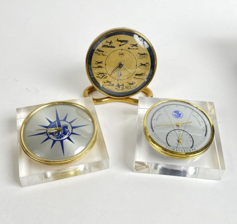 Lot de 3 objets publicitaire Air France : réveil Paul Ordner doré AF 1950, horl…
