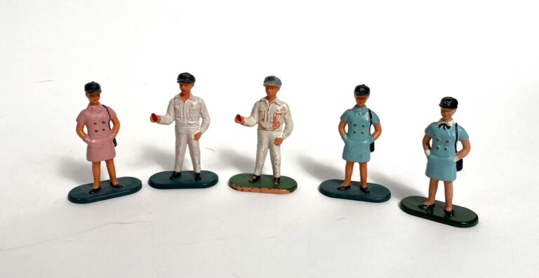 Lot de 5 figurines Air France , 54 mm, en plastique, « Elastolin - Allemagne »,…
