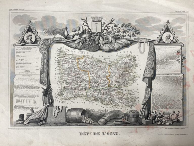 Lot de gravures et reproductions comprenant des cartes, vue de ruines, portrait…