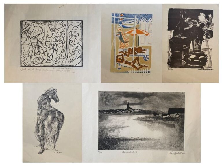 Lot de lithographies, estampes et reproductions comprenant : - - Simone VRAIN (…