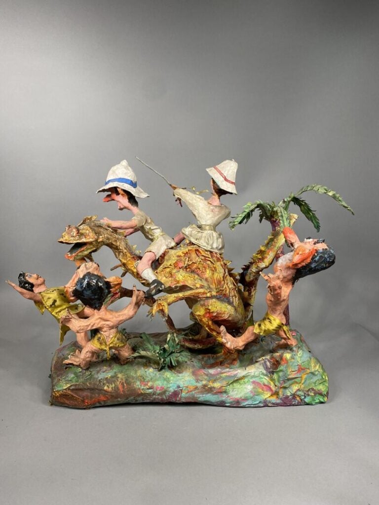 Maquette de char de Carnaval en papier mâché peint polychrome figurant une scèn…