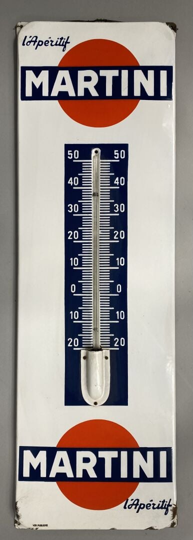 MARTINI - L'Apéritif - Plaque thermomètre publicitaire en tôle émaillée à oreil…