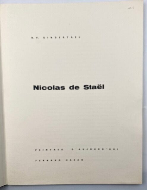 NICOLAS DE STAËL- R.V. Gindertael, Staël. Peintres d'aujourd'hui, Fernand Hazan…
