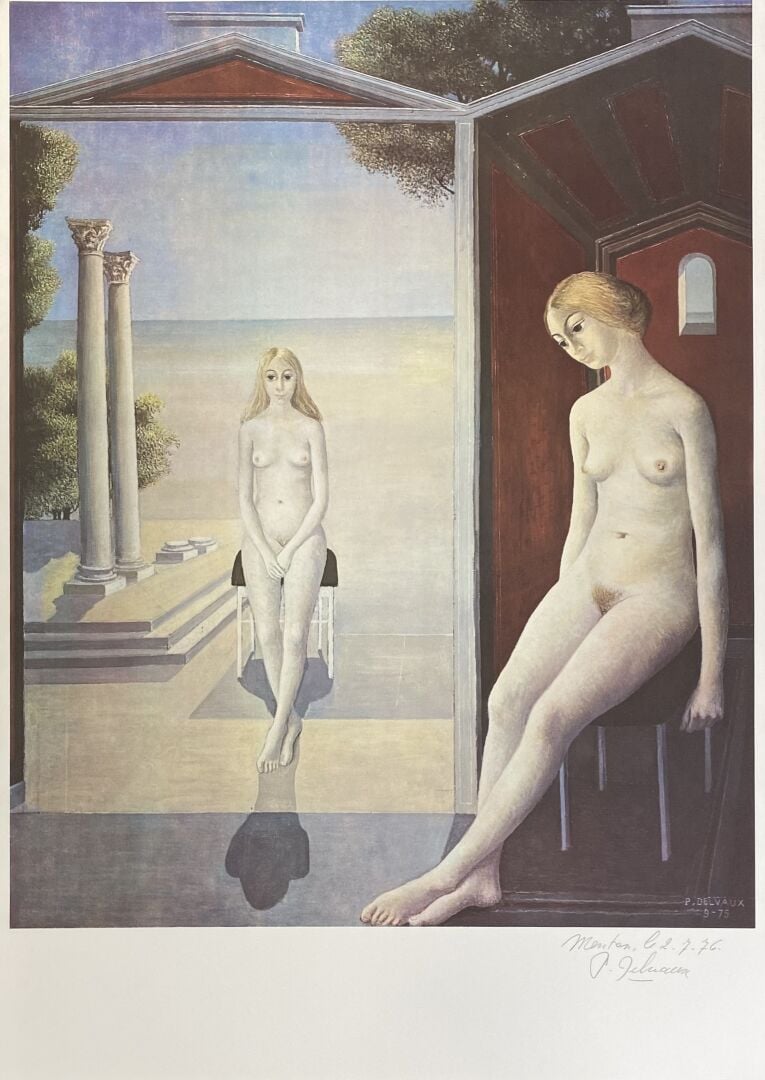 Paul DELVAUX (1897-1994) - Femmes nues assises aux colonnes corinthiennes - Lit…