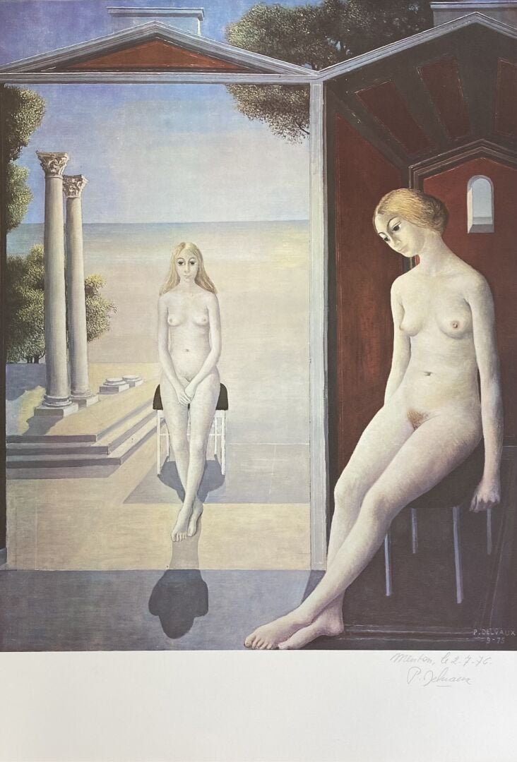 Paul DELVAUX (1897-1994) - Femmes nues assises aux colonnes corinthiennes - Lit…