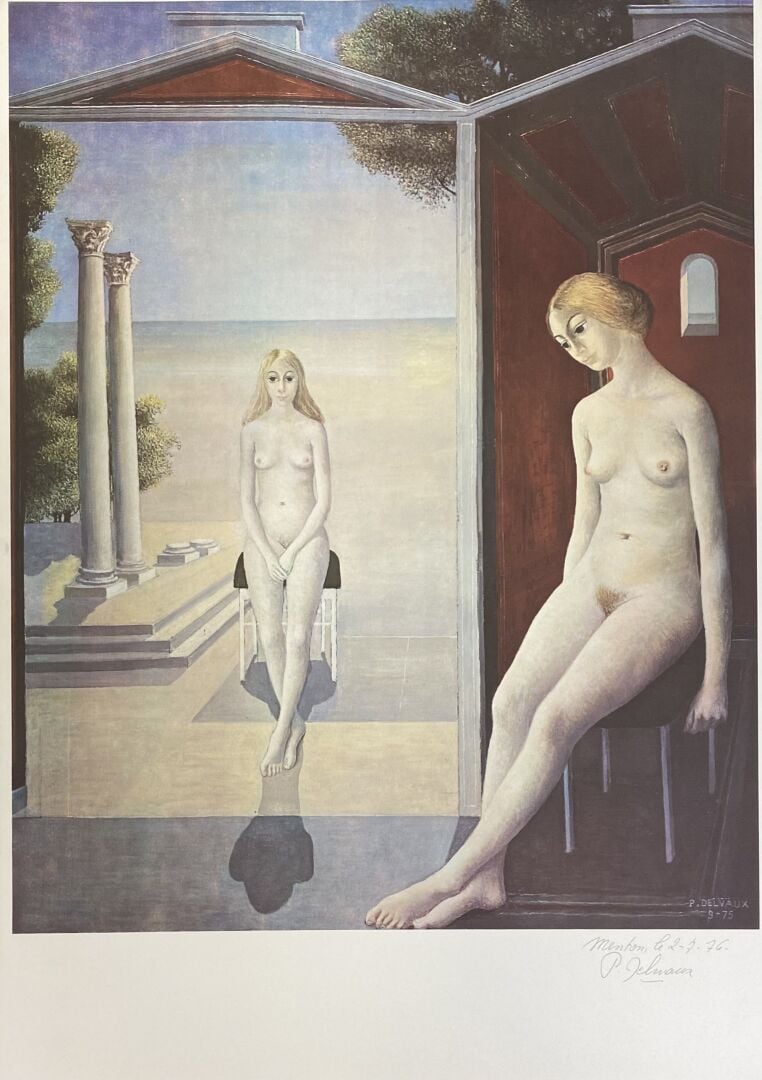 Paul DELVAUX (1897-1994) - Femmes nues assises aux colonnes corinthiennes - Lit…