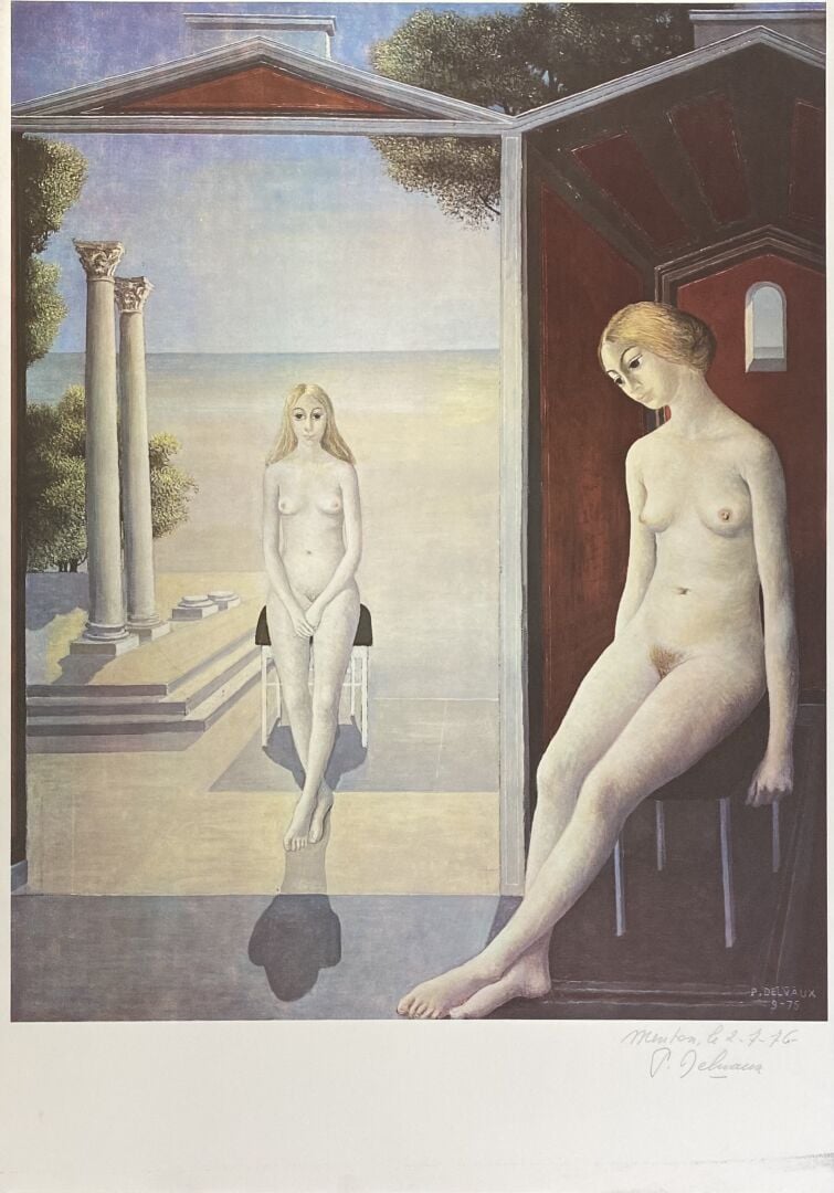 Paul DELVAUX (1897-1994) - Femmes nues assises aux colonnes corinthiennes - Lit…