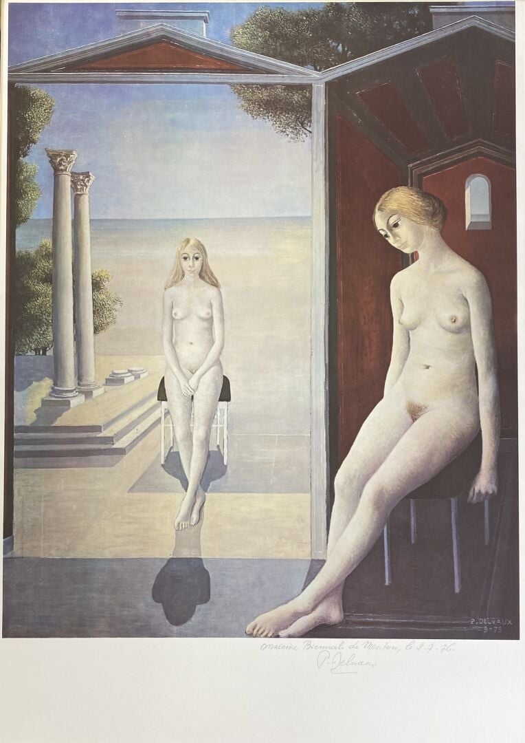 Paul DELVAUX (1897-1994) - Femmes nues assises aux colonnes corinthiennes - Lit…