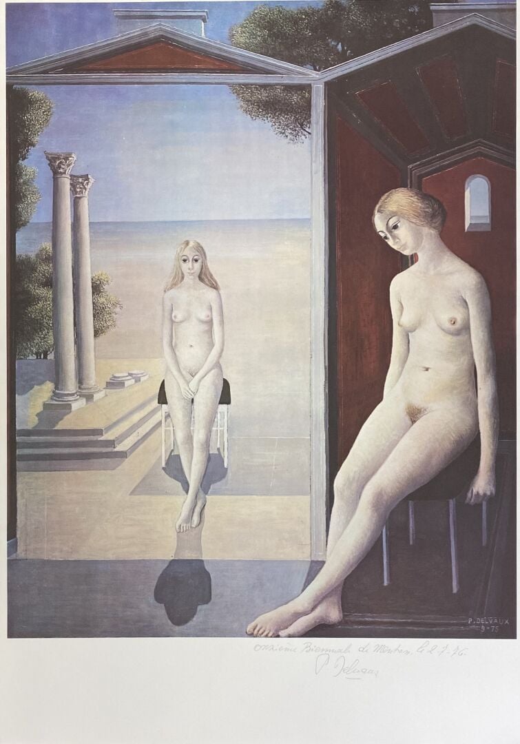 Paul DELVAUX (1897-1994) - Femmes nues assises aux colonnes corinthiennes - Lit…