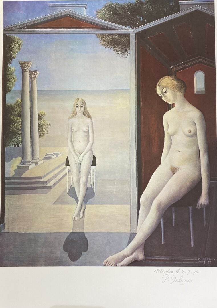Paul DELVAUX (1897-1994) - Femmes nues assises aux colonnes corinthiennes - Lit…