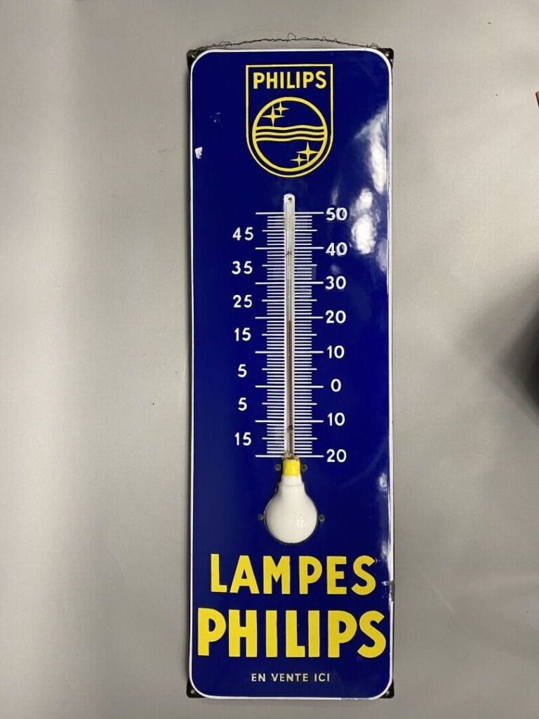 PHILIPS - "Une Lampe Philips c'est plus sûr" - Thermomètre en tôle émaillée pla…
