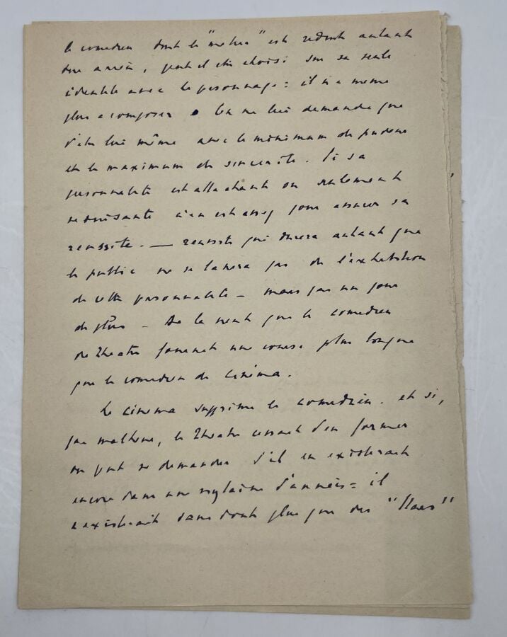 Pierre FRESNAY - Manuscrit autographe, Le Cinéma sans comédiens ; 3 pages et de…