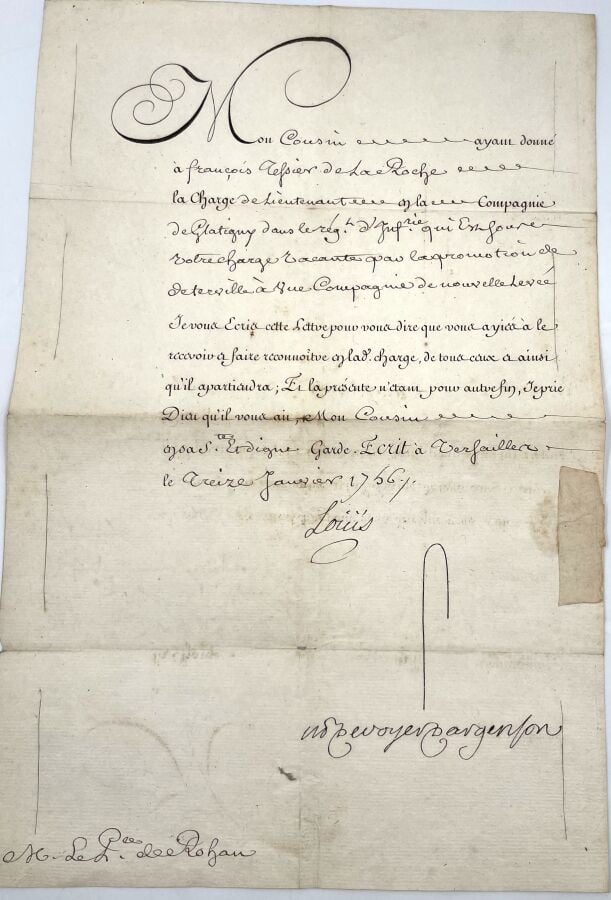 ROIS. - 3 P.S. (secrétaire), Versailles 1756-1777 ; 1 page in-fol. chaque en pa…