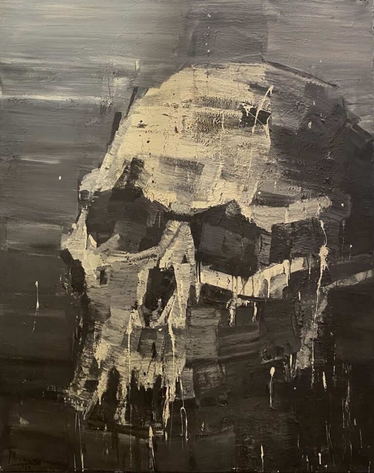 Serge MITRAN (1966) - Skull - Huile sur toile - Signée en bas à gauche - 162x 1…