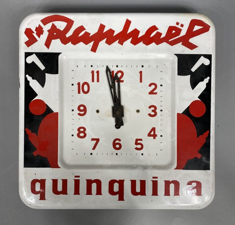 ST RAPHAEL QUINQUINA - Panneau publicitaire formant horloge en tôle émaillée da…