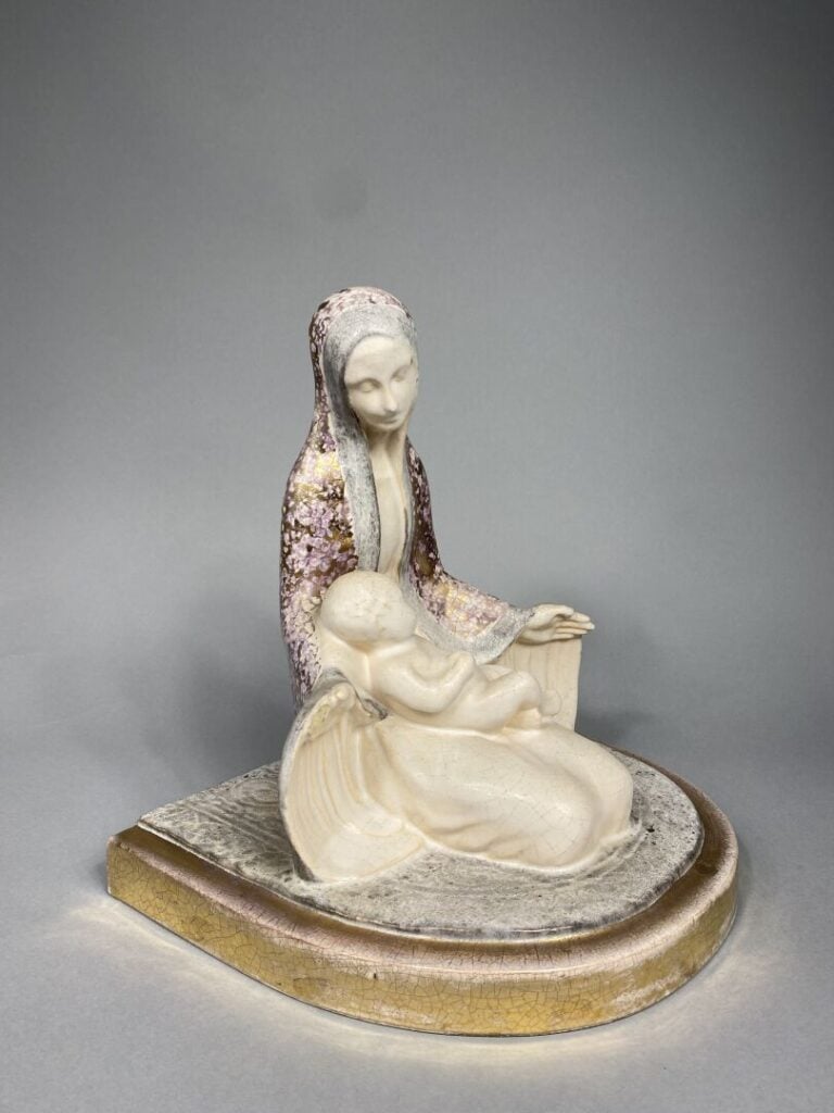 André FAU (1896-1982), attribué à - Vierge à l'Enfant en céramique émaillée - S…