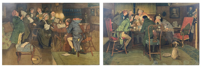 Cecil ALDIN, d'après - Deux gravures en couleurs - 56 x 74 cm - (mouillures)