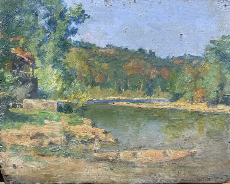 Charles MARTIN-SAUVAIGO (1881-1970) - Barque sur la Dordogne - Huile sur pannea…